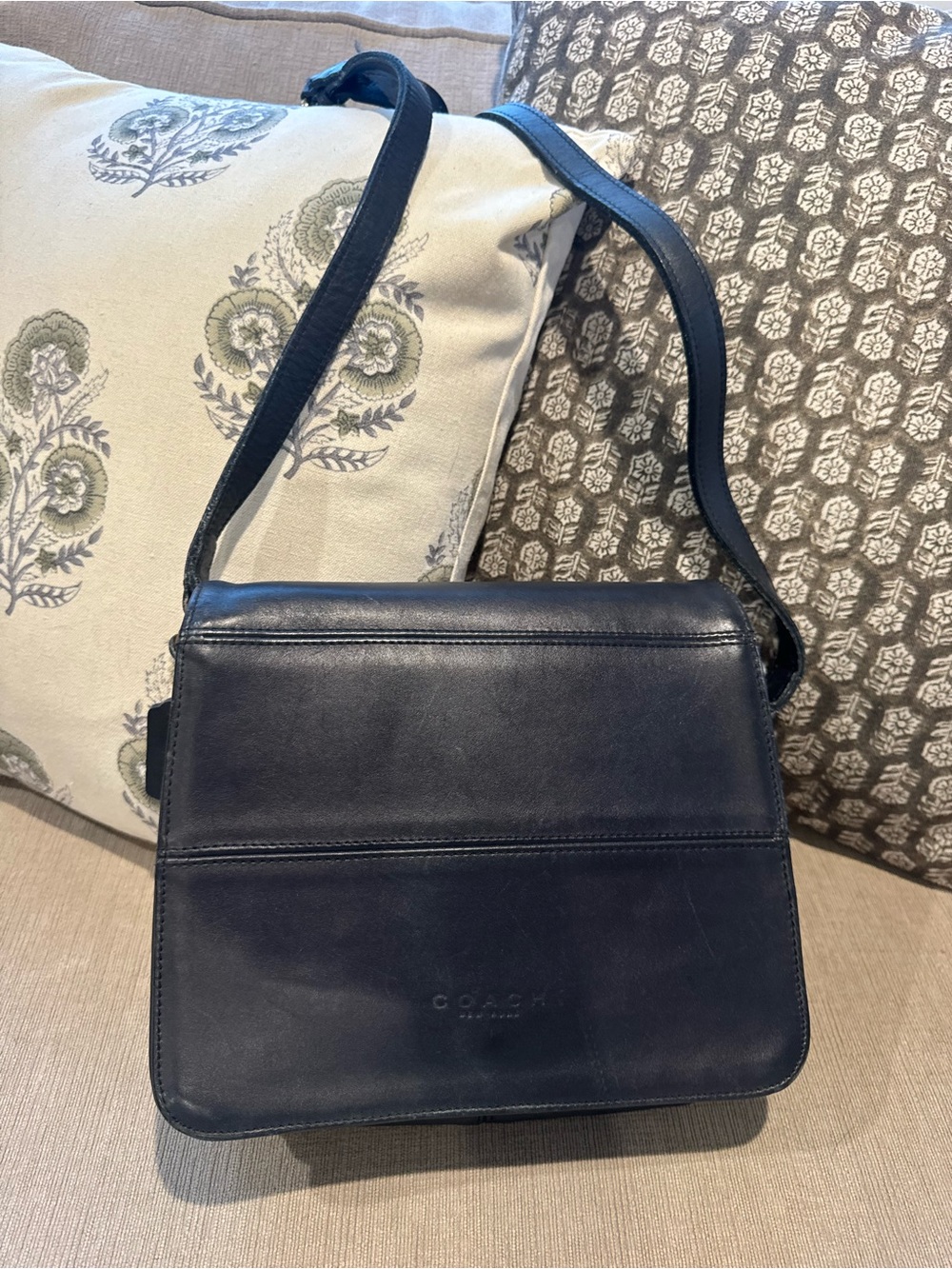 Coach Navy Leather Messenger Crossbody Bag